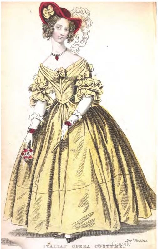 Illustration of a woman in a yellow Italian opera costume Illustration of a woman in a yellow Italian opera costume