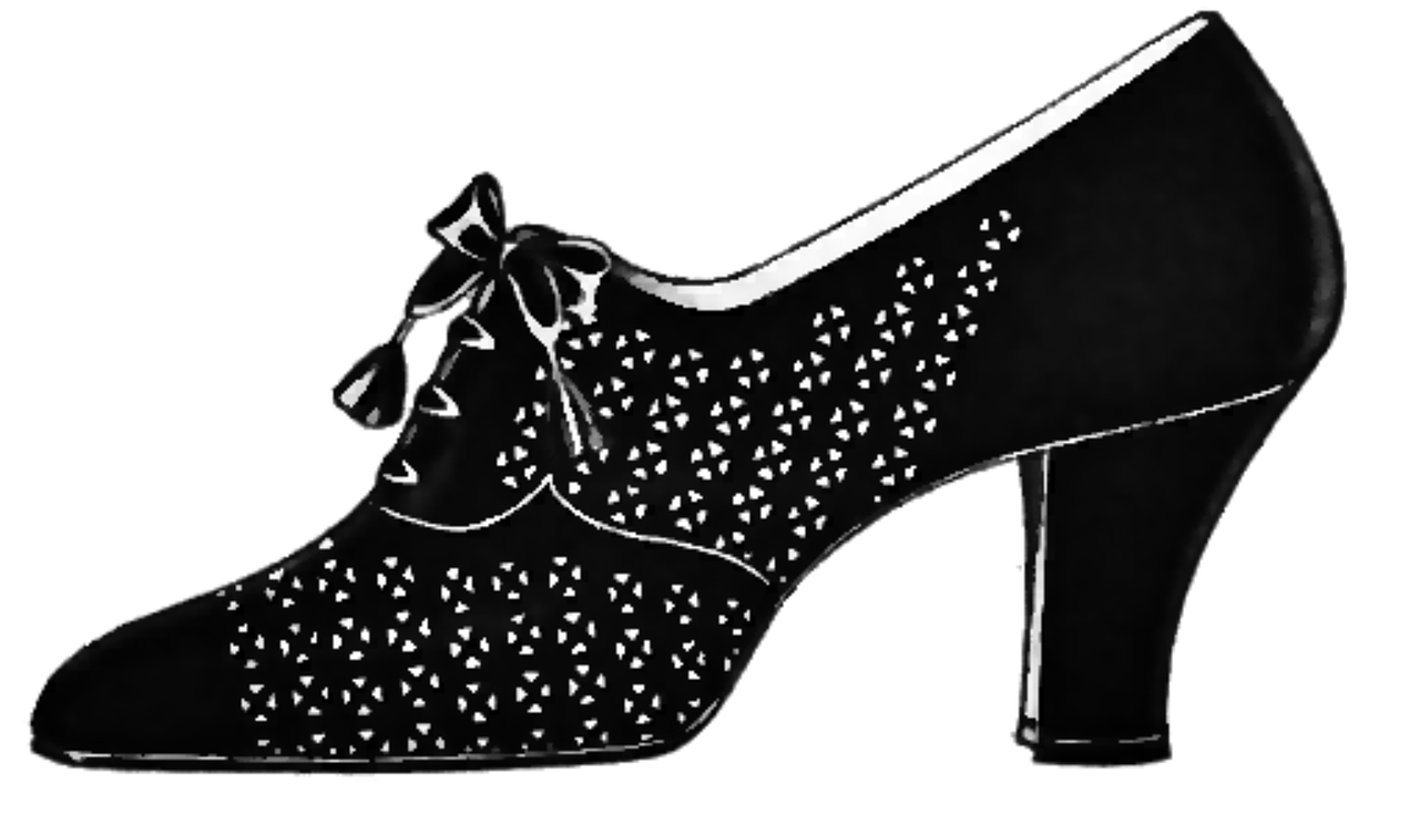 A black and white image of a high heeled shoe with a bow and a triangle pattern. A black and white image of a high heeled shoe with a bow and a triangle pattern.