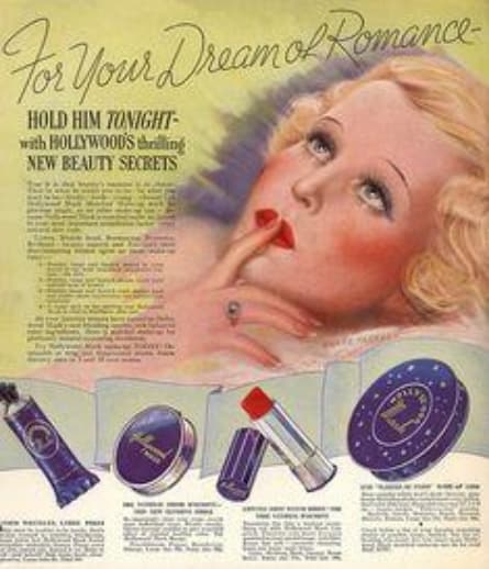 Vintage advertisement for Hollywood beauty products. Vintage advertisement for Hollywood beauty products.