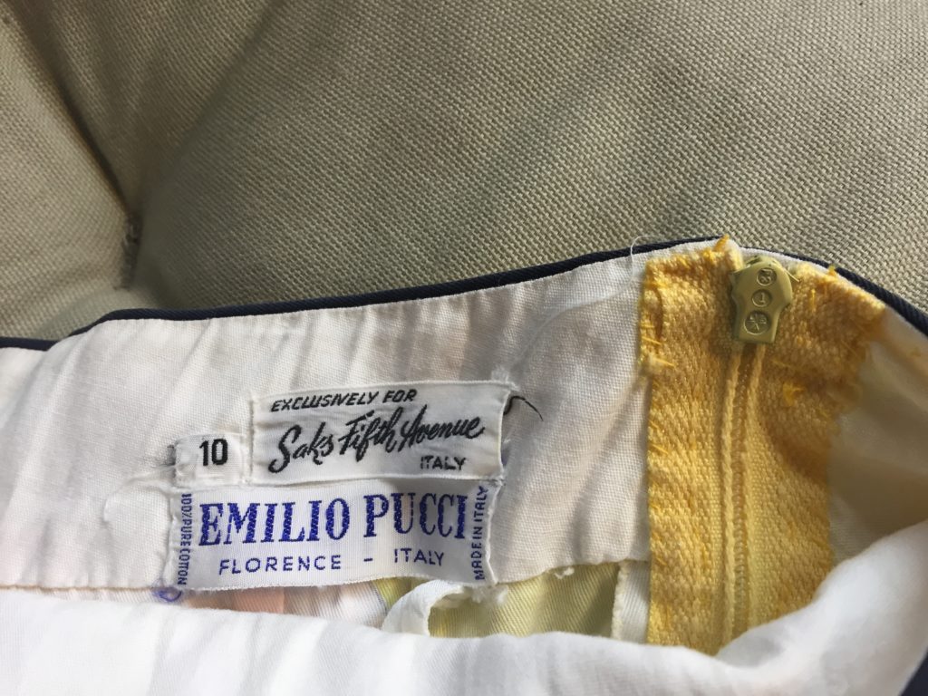 Close-up view of label of vintage 1960s style skirt Close-up view of label of vintage 1960s style skirt