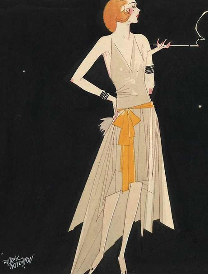 Illustration of a woman in a 1920s style outfit smoking a cigarette. Illustration of a woman in a 1920s style outfit smoking a cigarette.