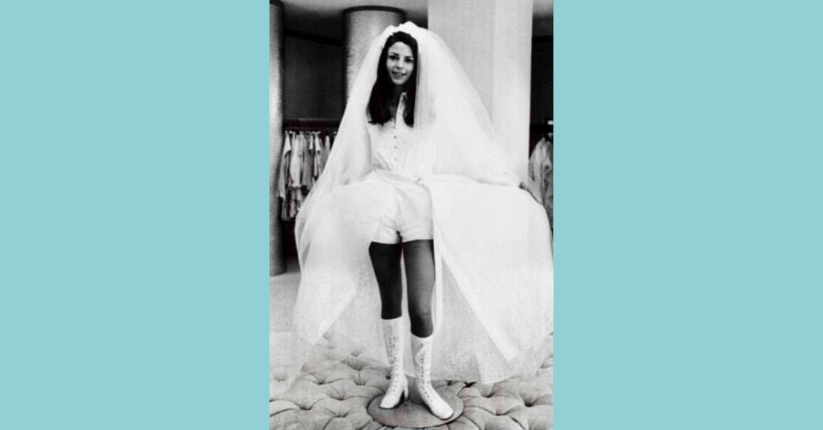 bride wearing hotpants